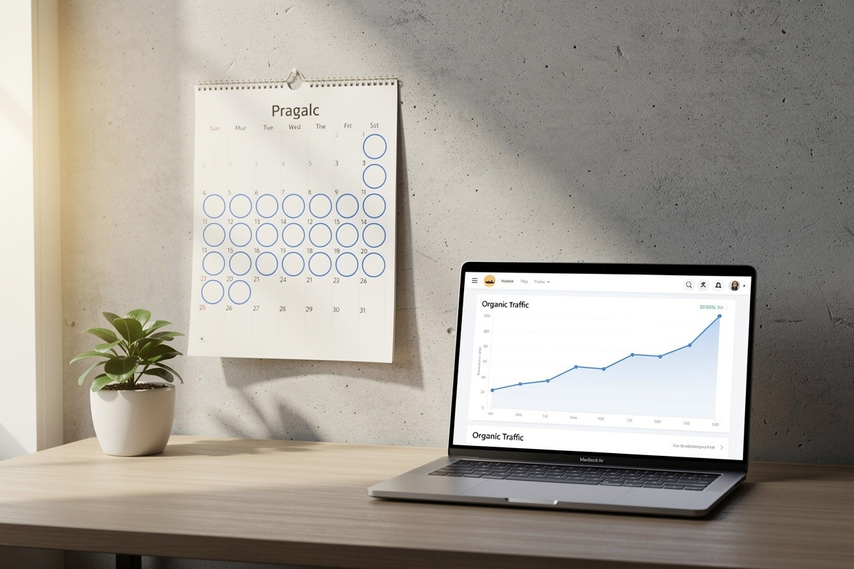 Calendrier de planification illustrant la fréquence recommandée pour un audit technique SEO régulier