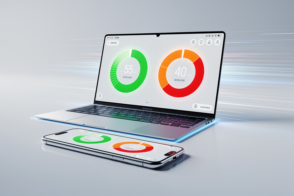 Analyse vitesse de chargement et Core Web Vitals : scores de performance affichés sur mobile et ordinateur
