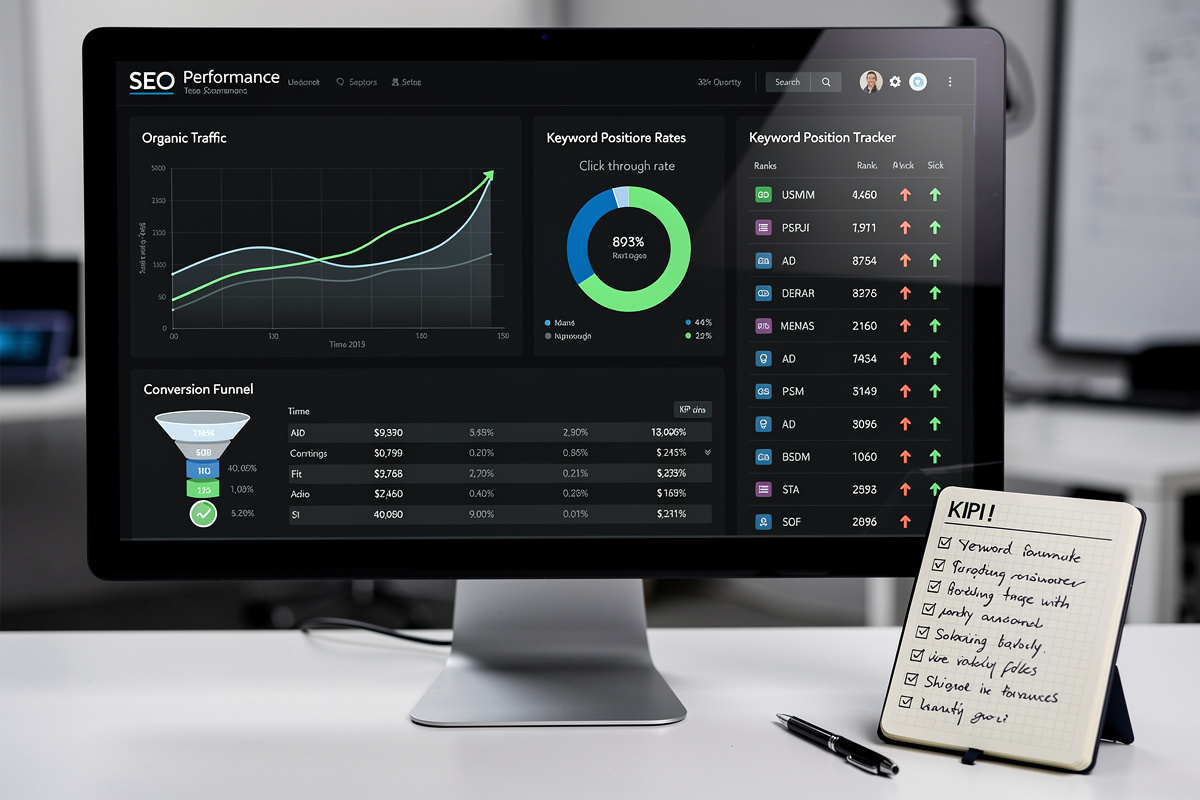 Tableau de bord KPI SEO avec indicateurs de performance clés à suivre selon le budget investi