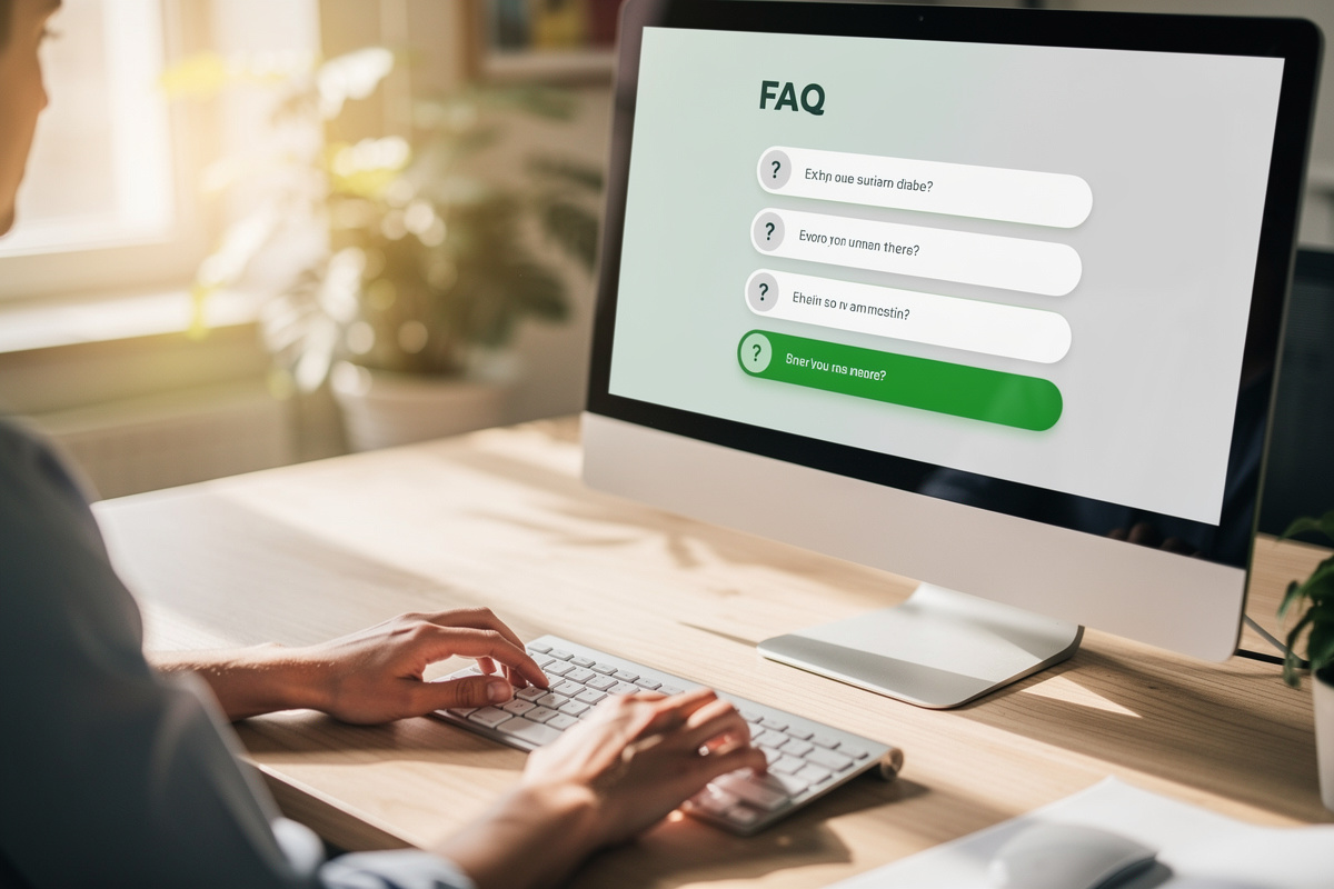 Questions fréquentes sur l'outil webmaster gratuit Google Search Console : interface FAQ claire sur écran d'ordinateur